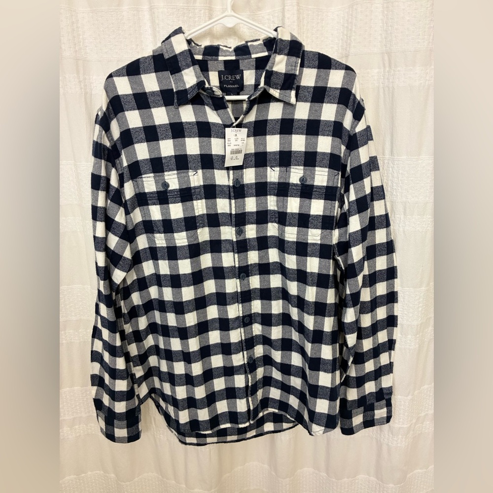 J.Crew Factory Navy and White Checkered Flannel Shirt